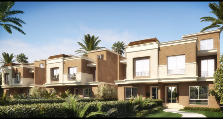 Upper facade of a townhouse at Sarai, Amal Axis